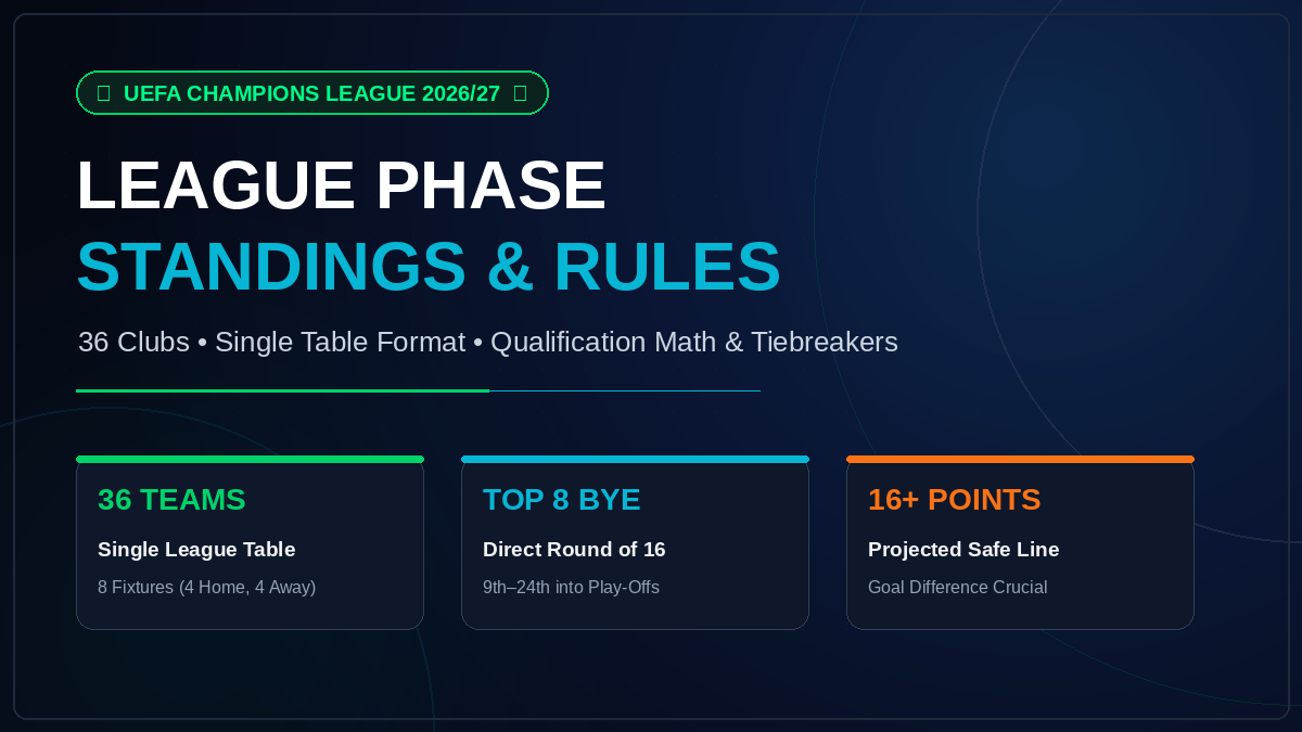 UEFA Champions League 2026/27 league phase standings table and stadium atmosphere